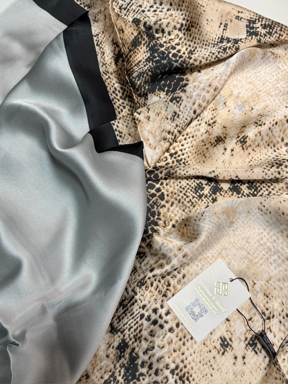 Silky Satin Exotic Snake Print & Grey Lightweight Oversized Scarf Shawl Wr - Picture 6 of 9